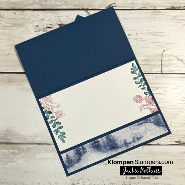 Inside of a fun fold card that is designed with the Stampin' Up! products Winter Meadow DSP and Magical Meadow stamp set.