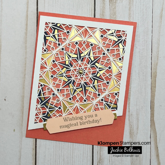 A handmade birthday card made in the Stampin' Up! card kit Colorful Kaleidoscope, an all occasion card set for beginners.