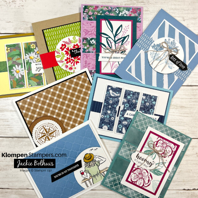 Eight handmade card ideas that were designed by following along with card templates.
