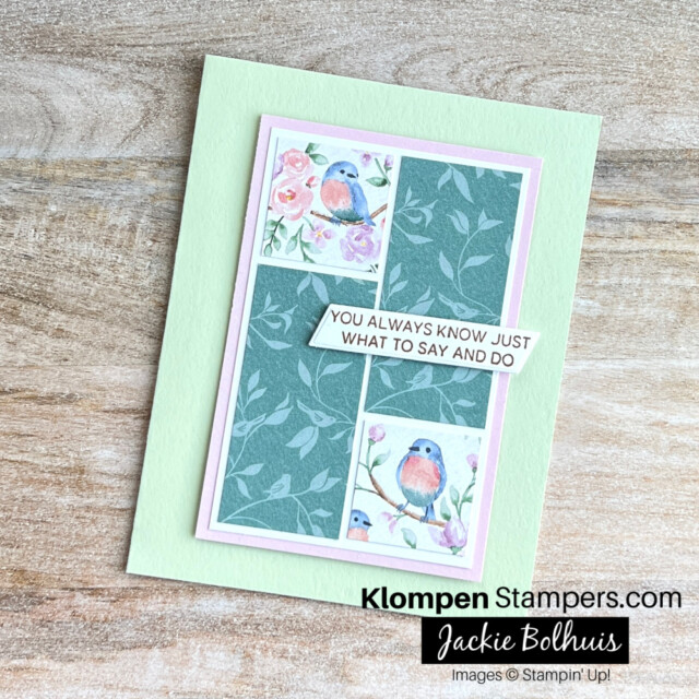 An any occasion greeting card designed by following a card template and created with the Stampin' Up! Designer Series Paper Flight & Airy.