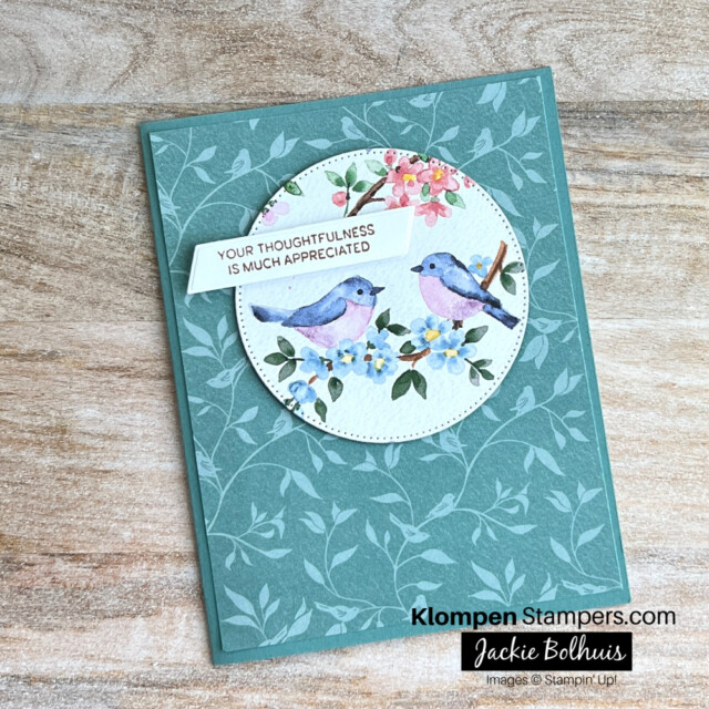 A thoughtfulness greeting card designed by following a card template and created with the Stampin' Up! Designer Series Paper Flight & Airy.