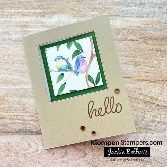 The front of a handmade fun fold card designed by following the measurements in Klompen Stampers fun fold card templates book. Card is designed with the Stampin' Up! Designer Series Paper Flight & Airy. Paper is a special product offered during JAN-FEB 2024 sale-a-bration. 