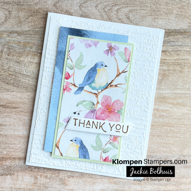A thank you card designed by following a card template and created with the Stampin' Up! Designer Series Paper Flight & Airy.