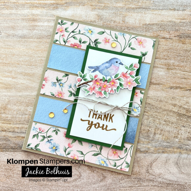 Handmade greeting card designed by following the measurements of an easy card template with the Stampin' Up! Designer Series Paper Flight & Airy. Paper is a special product offered during JAN-FEB 2024 sale-a-bration. 