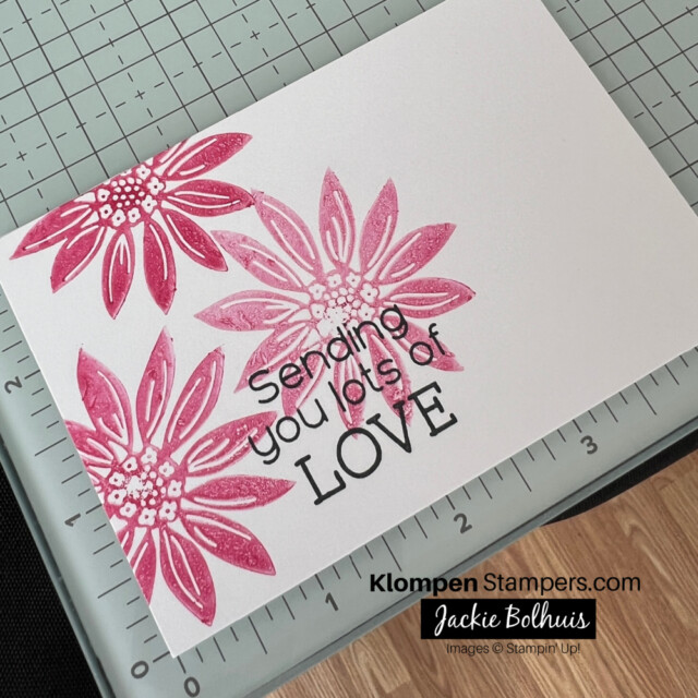 A stamped layer lying on the Stampin' Glass Mat showing the ruler measurements. 