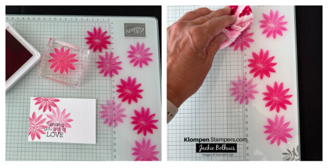Pink flowers stamped all over the Stampin' Glass Mat.
