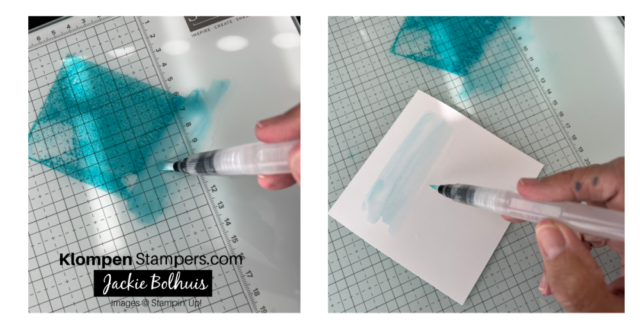 Using ink put on the Stampin' Glass mat to watercolor a background wash on cardstock.