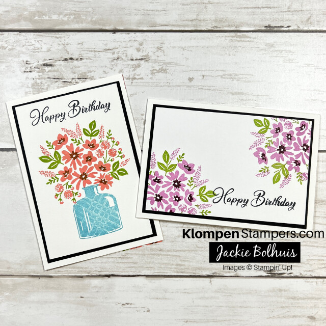 Two simple floral arrangement card designs that were designed using the Stamp with a SIP method of stamping, all it takes is a SIP - Stamps, Ink, and Paper.