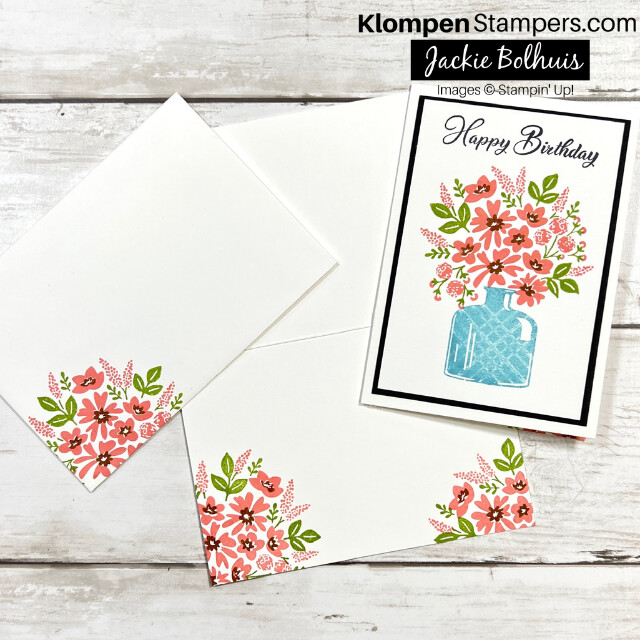 A happy birthday SIP card with its coordinating stamped inside and envelope.