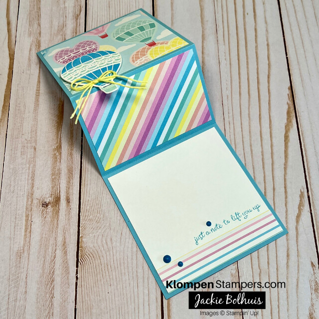 The opened fun fold card that is designed with the Stampin' Up! stamp set Hot Air Balloon.