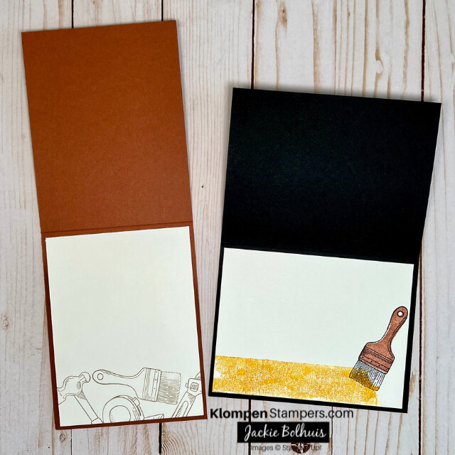 The insides of the two simple card ideas for dad made with the Stampin' Up! stamp set Trusty Tools, simply stamped to coordinate with the front of the cards.