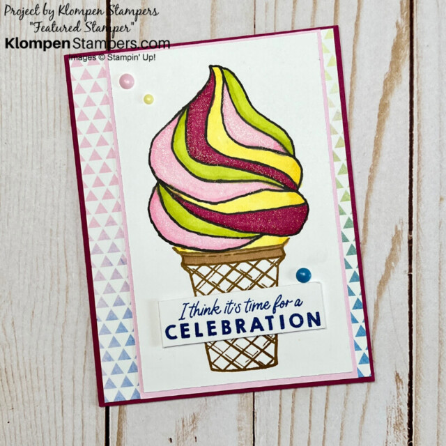 Handmade birthday card with a colorful ice cream cone on it.