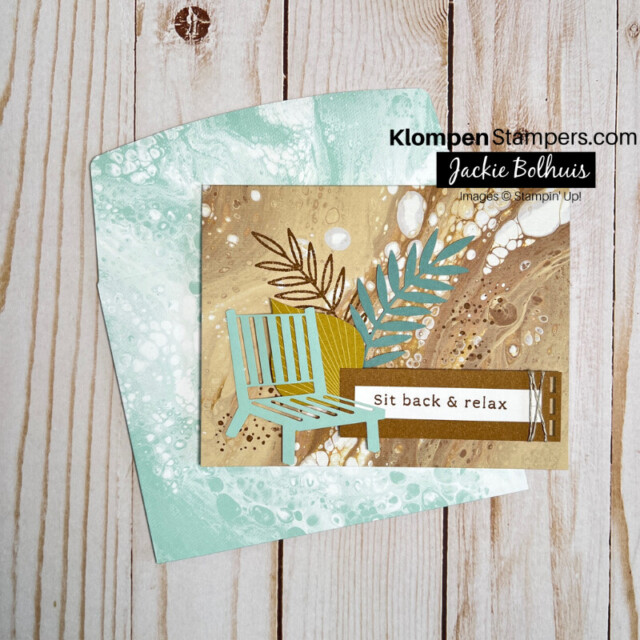 A beach themed card with a beach chair and a sentiment that reads "sit back & relax".