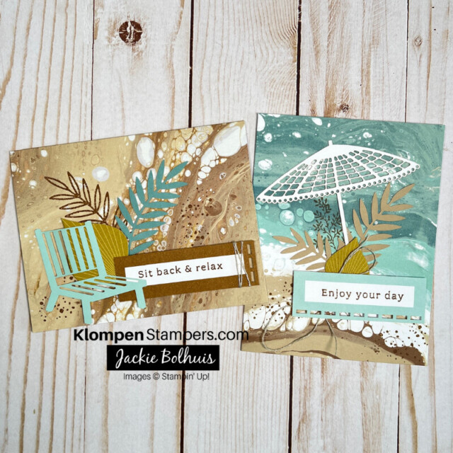 The two card designs made from the Stampin' Up! Boho Beach card kit.
