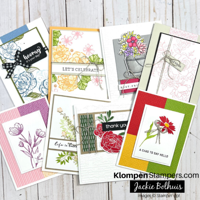 Eight different handmade cards that were designed using four creative card templates from volume 8 of the card making templates series.