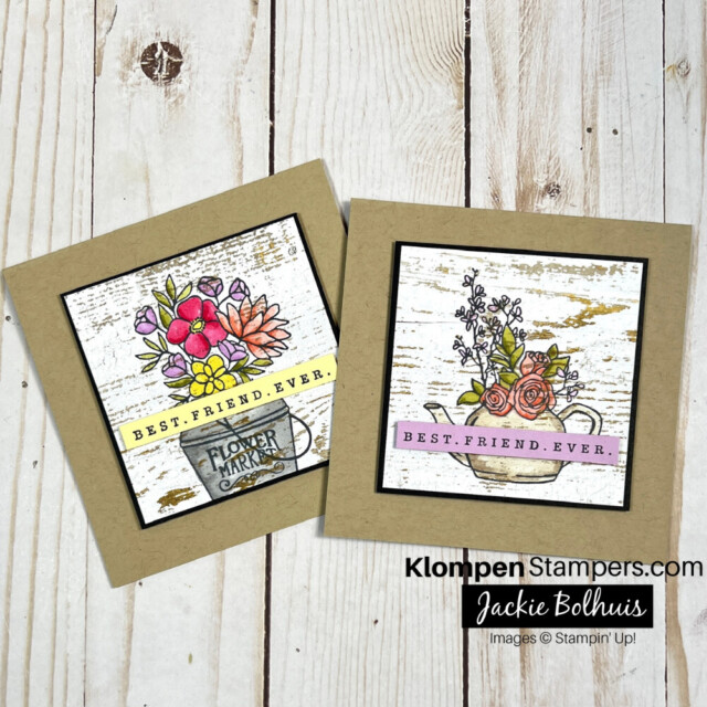 Two handmade cards designed with the Stampin' Up! stamp set Country Flowers that were made to show how easy coloring with Stampin' Blends can be. Both cards have a sentiment that says Best. Friend. Ever.