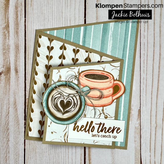Front of the Latte Love diagonal fun fold card.