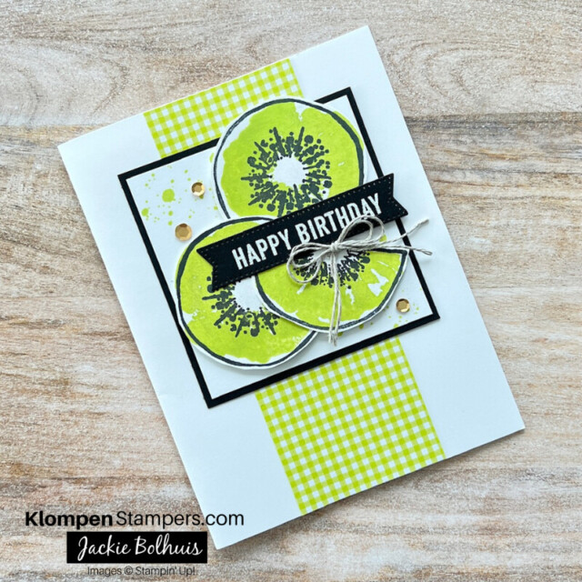 A happy birthday card decorated with kiwis. 