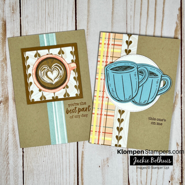 Two coffee card designs created with the Stampin' Up! Latte Love Bundle.