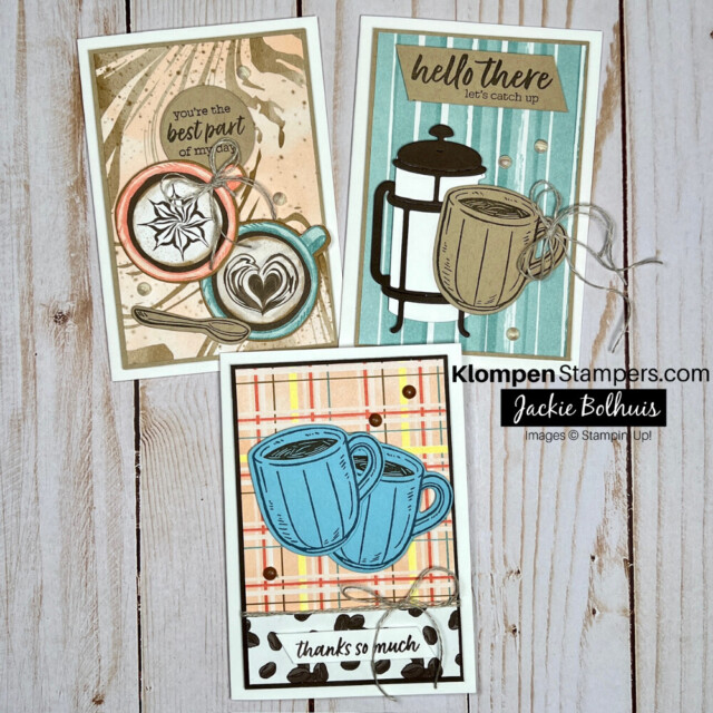 Three different notecards designed with the Stampin' Up! bundle Latte Love.