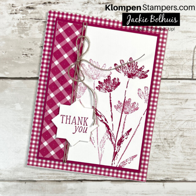 Monochromatic card designed with the Stampin' Up! stamp set Inked & Tiled and the color Berry Burst.