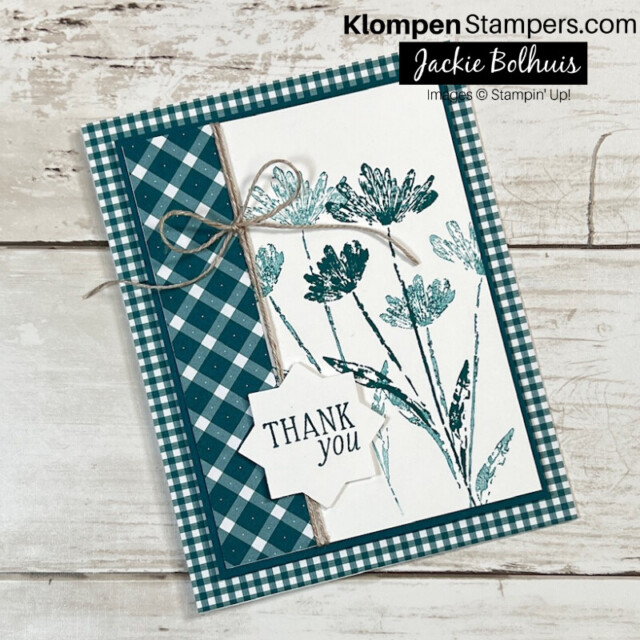 Monochromatic card designed with the Stampin' Up! stamp set Inked & Tiled and the color Pretty Peacock.