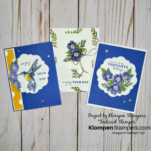 Three cards from a card making project to send love and support with a handmade card. The cards are designed with the Stampin' Up! stamp set Thoughtful Expressions.