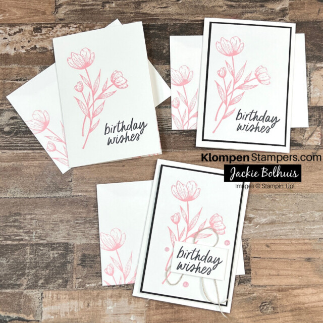 Three handmade cards to show the progression of a simple SIP card to stepped up. These cards are a part of beginner stamping projects to make handmade cards.