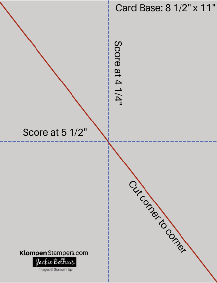 Easy triangle fold card tutorial cutting diagram.