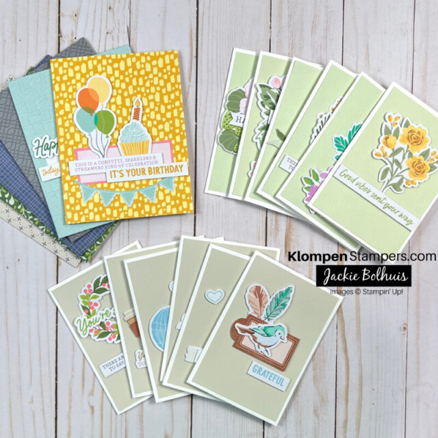 18 different cards made using the Stampin' Up! Mix & Match Ephemera Packs, these cards require no stamping.