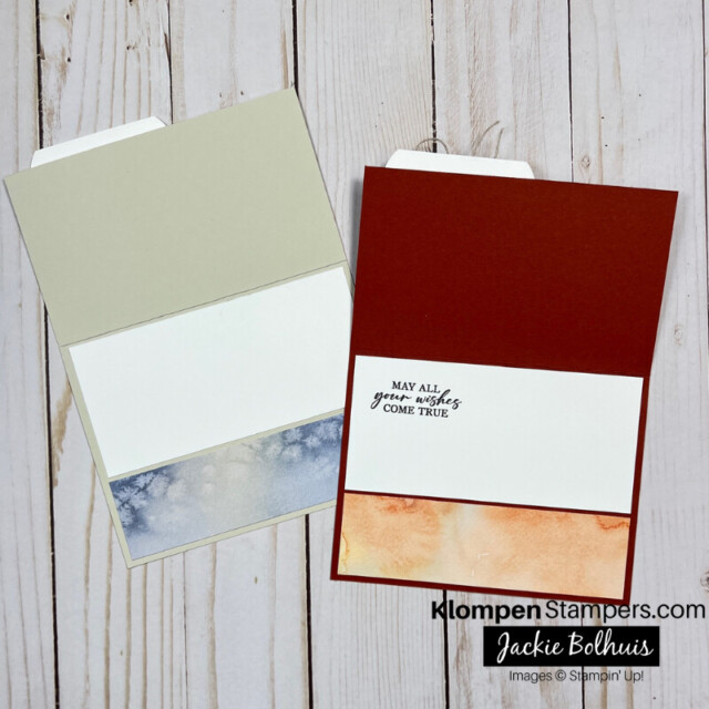 The inside of the watercolored lake scene cards.