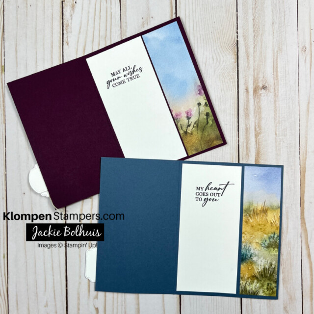 The inside of the watercolored floral scene cards.