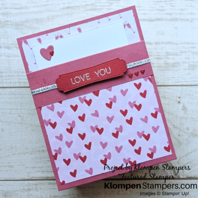 A pocket gift card holder designed with the Iconic Celebrations DSP and Iconic Imagery Bundle. Card is red and pink with hearts.