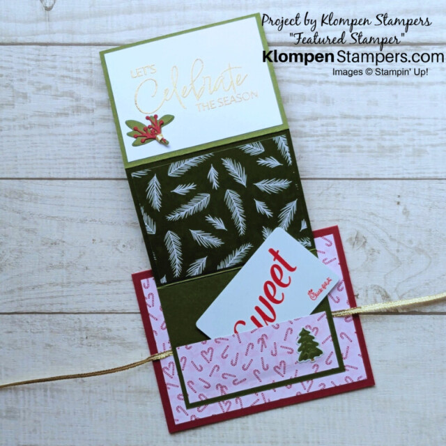 The gift card holder part opened of the double open celebrate the season gift card holder.