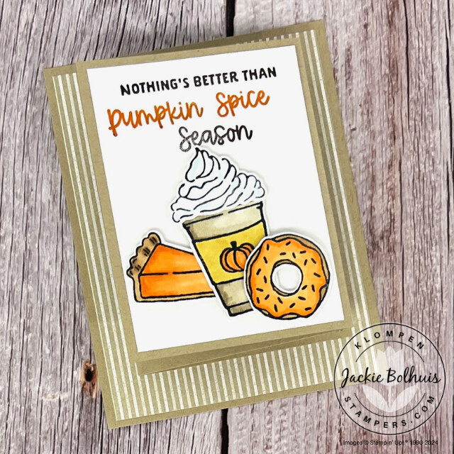 The front of the fun fold gift card holder that is designed with pumpkin spice images from the More Than Autumn stamp set.