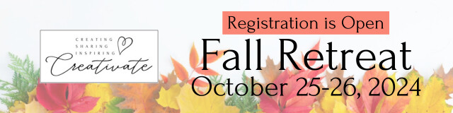 Promotional graphic for the Creativate Fall Retreat 2024 that says registration is now open.