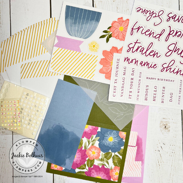 The contents of the Stampin' Up! Your Day To Shine card kit to show crafters who are new to card making how you get all the supplies needed with a kit.
