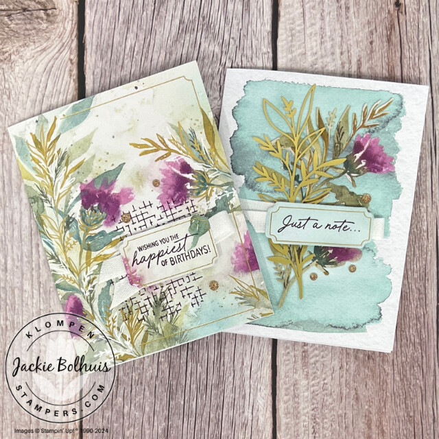 The two handmade cards made from the Stampin' Up! Expressions of Kindness Card Kit.