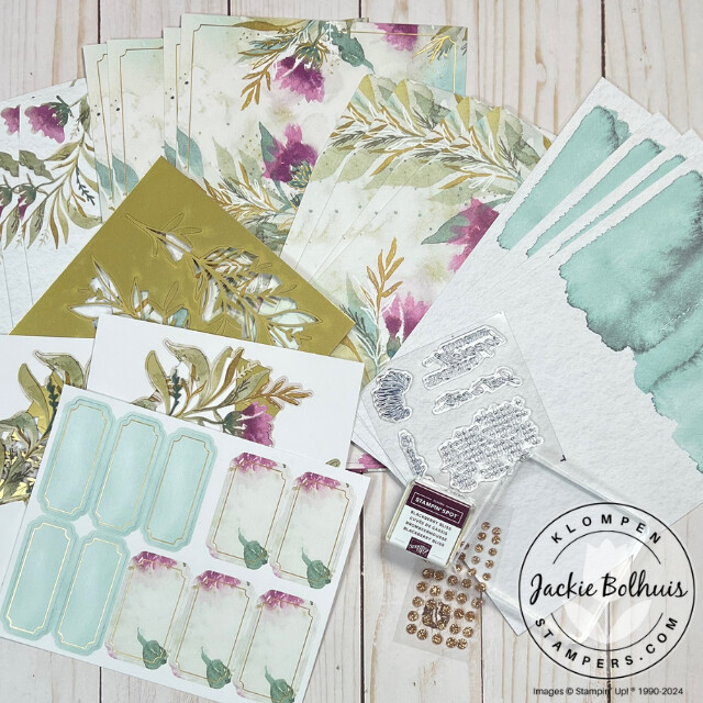 The contents of the Stampin' Up! Expressions of Kindness Card Kit lying on a table.