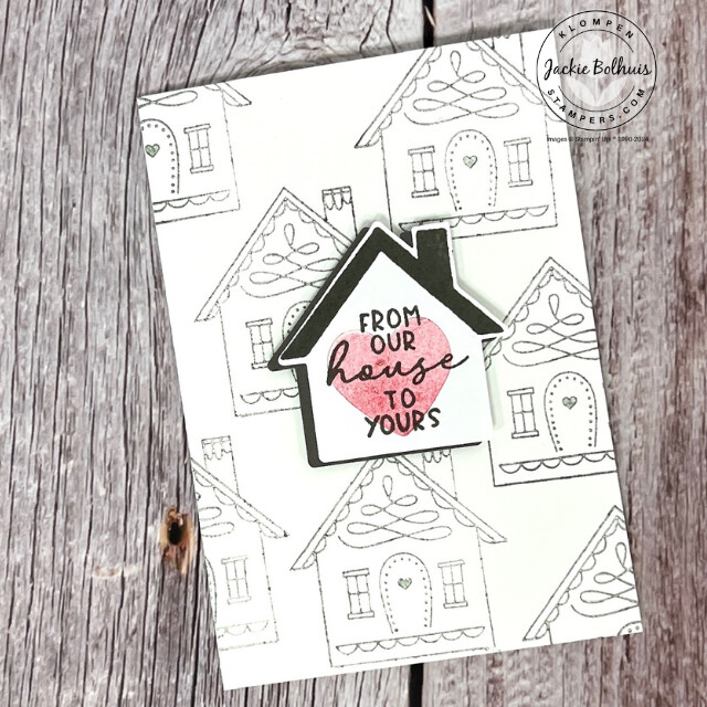 Stamp with a SIP (stamps, ink, and paper) card idea designed with the Stampin' Up! Humble Home Bundle. Card has stamped houses on the card base with a small house popped out on top.