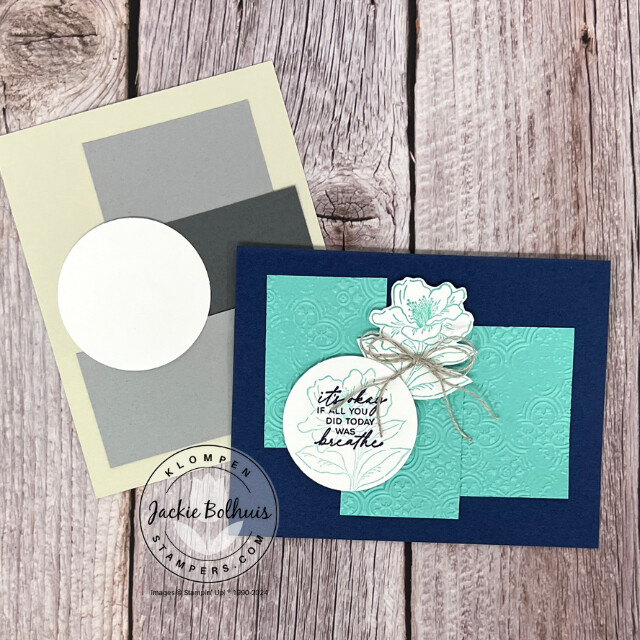 Handmade card designed with the stamp set Love & Strength lying on top of the card template it was inspired from.