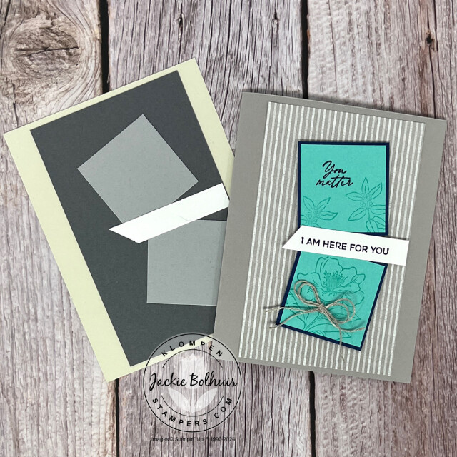 Handmade card designed with the stamp set Love & Strength lying on top of the card template it was inspired from.