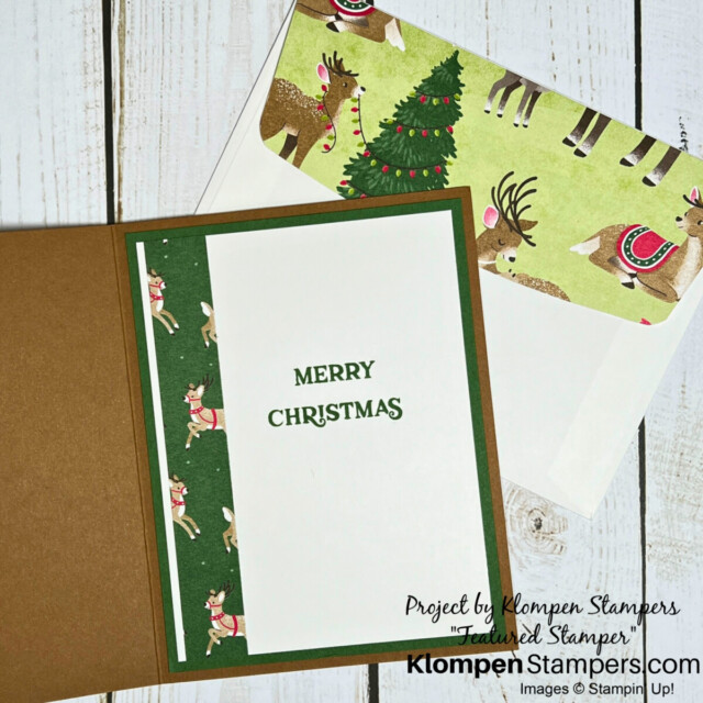 The inside of the handmade Christmas card with a coordinating envelope.
