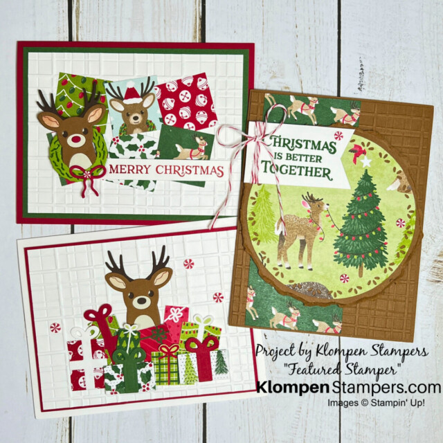 Three handmade Christmas card ideas to make using the Stampin' Up! Reindeer Fun Bundle and the Reindeer Days Designer Series Paper.