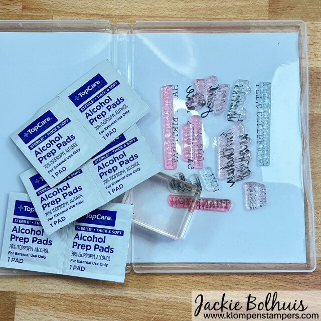 A crafting essentials recommendation: alcohol pads to clean stamps and blocks.