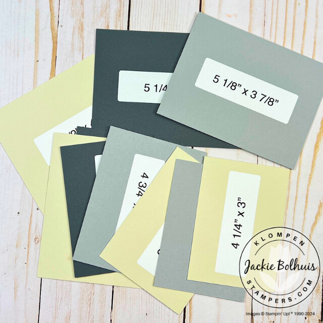 Cardstock layers of different sizes for templates to decide on layers of paper for card making.