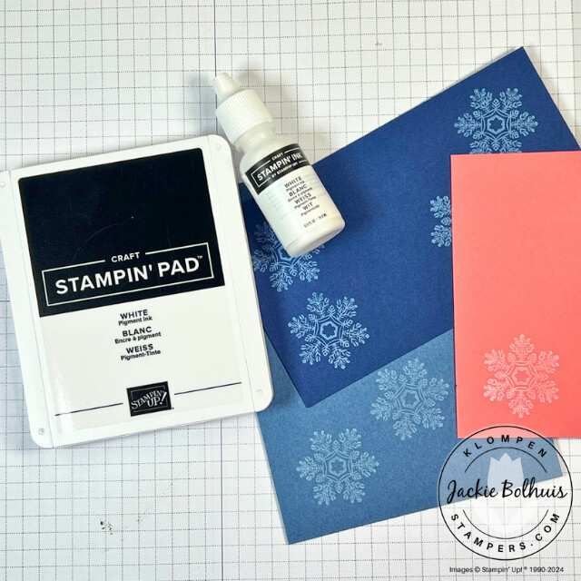 The Uninked Stampin' Pad with Craft White Stampin' Refill and examples of stamped snowflakes.