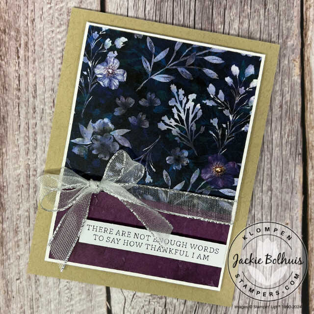 A no stamping card idea that uses Designer Series paper for the focal image of the card and a sentiment from the Saying Something Ephemera Pack.