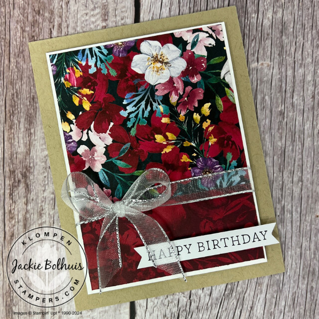 A no stamping card idea that uses Designer Series paper for the focal image of the card and a sentiment from the Saying Something Ephemera Pack.