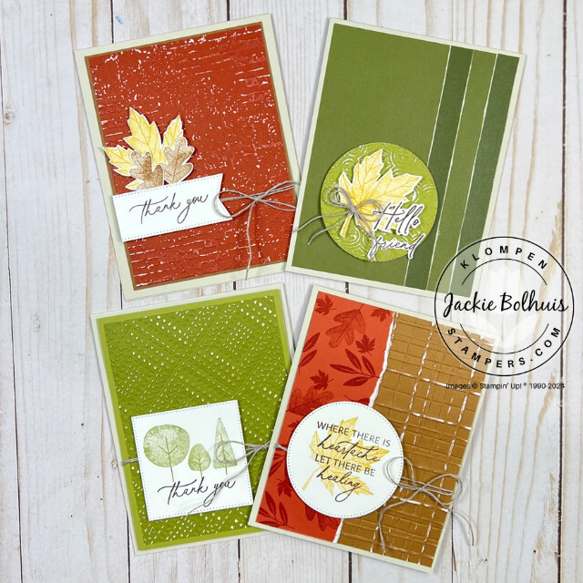 Four handmade cards that were designed with the Stampin' Up! Autumn to Remember stamp set and a pack of the Autumn to Remember Two-Tone Cardstock.
